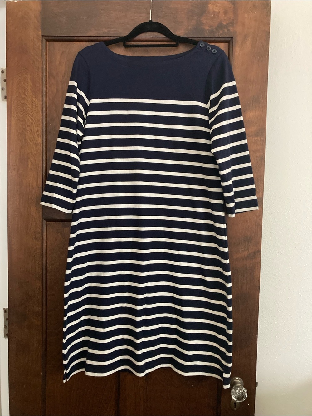 L.L. Bean Navy and White Striped Midi Dress